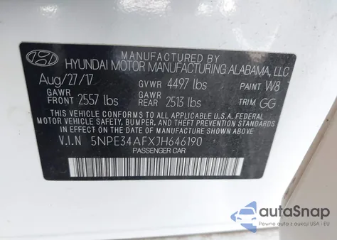 2018 Hyundai Sonata Sel из США, поврежденный, VIN 5NPE34AFXJH646190